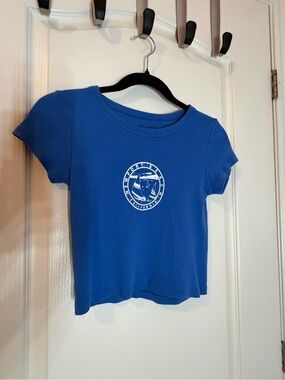 Brandy Melville Royal Blue Crop Tee with White Sailboat Graphic
